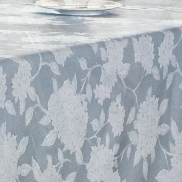 WATERFORD Blue Hydrangea Jacquard Tablecloth 70" Round Formal Floral Easter NEW - Picture 4 of 8